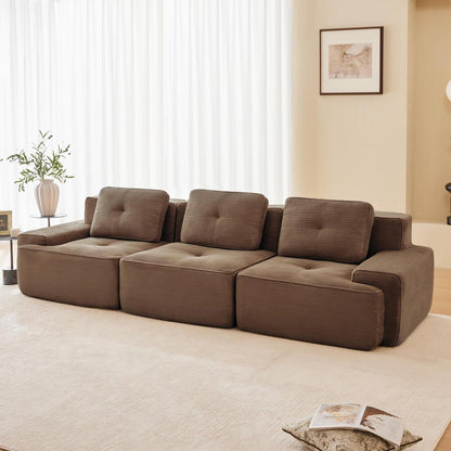 Modularer 3-Sitzer Cord Sofa | Tiefsitz, Eckcouch, Braun