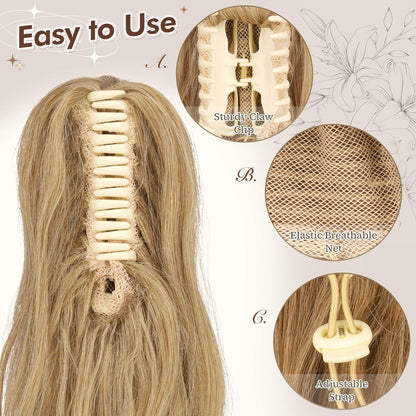 Wellen Pferdeschwanz Extension mit Klammer - Blond & Aschblond