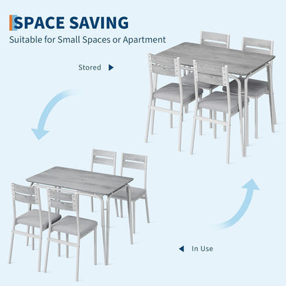 Esszimmer Set Grau-Weiß: Tisch + 4 Stühle für Küche & Wohnzimmer
