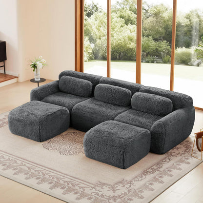 Graues U-förmiges Sofa mit Hockern – Modulares Design, kein Aufbau