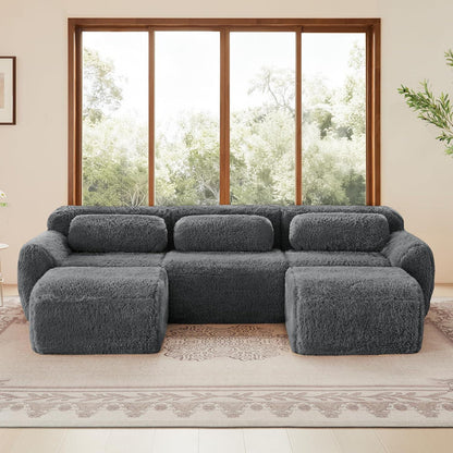 Graues U-förmiges Sofa mit Hockern – Modulares Design, kein Aufbau
