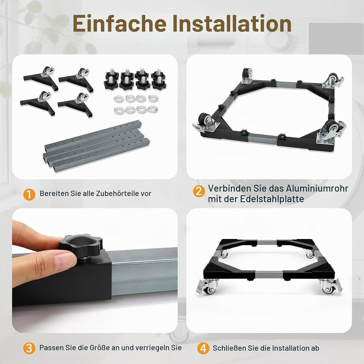 Waschmaschinen Untergestell Edelstahl mit Rollen & Bremsen
