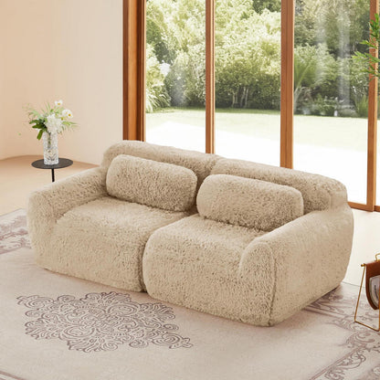 2-Sitzer Sofa Modular, Hellkhaki | Kein Aufbau, Plüschstoff