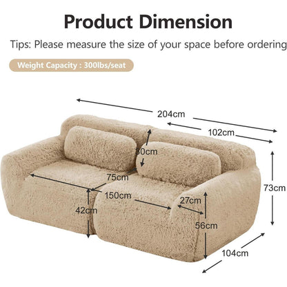 2-Sitzer Sofa Modular, Hellkhaki | Kein Aufbau, Plüschstoff