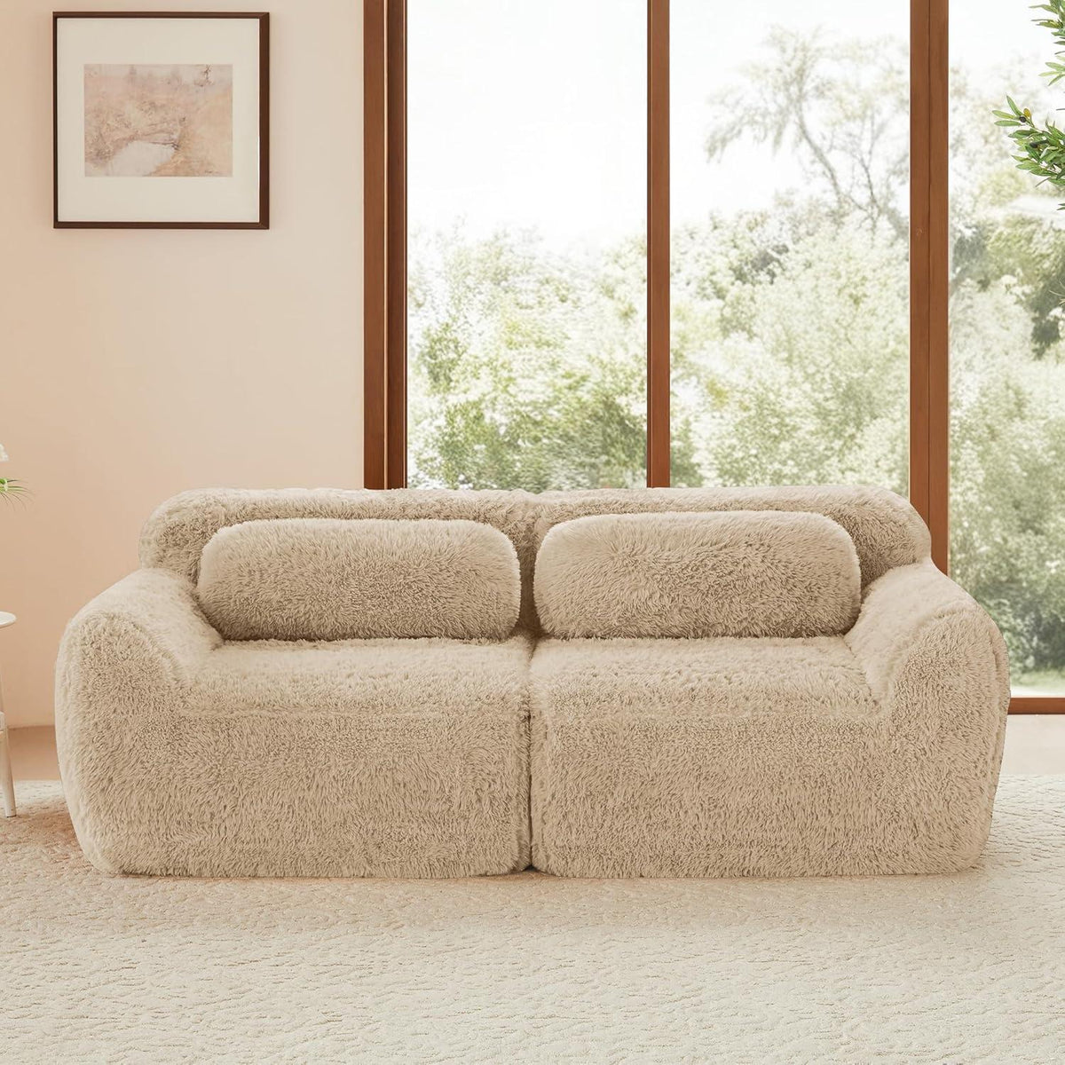 2-Sitzer Sofa Modular, Hellkhaki | Kein Aufbau, Plüschstoff