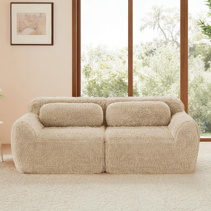 2-Sitzer Sofa Modular, Hellkhaki | Kein Aufbau, Plüschstoff