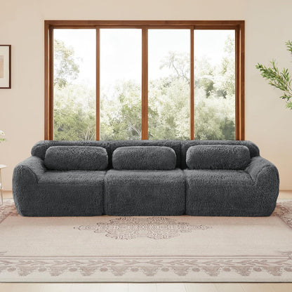 Graues 3-Sitzer Sofa Modular | Kein Aufbau, Plüschstoff & Komfort