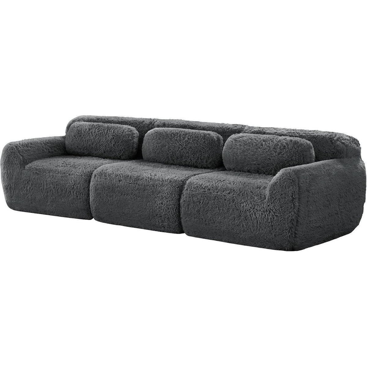 Graues 3-Sitzer Sofa Modular | Kein Aufbau, Plüschstoff & Komfort