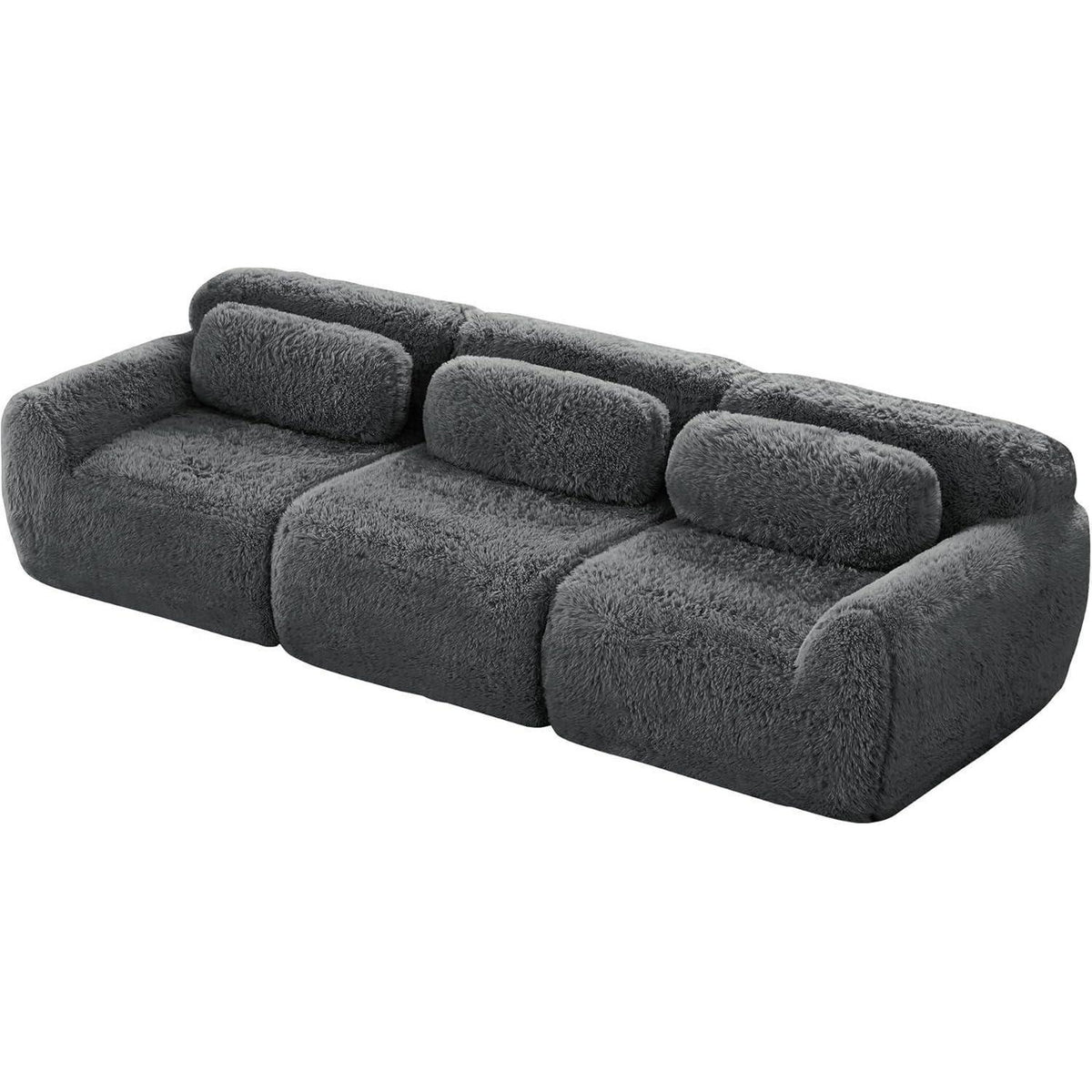 Graues 3-Sitzer Sofa Modular | Kein Aufbau, Plüschstoff & Komfort