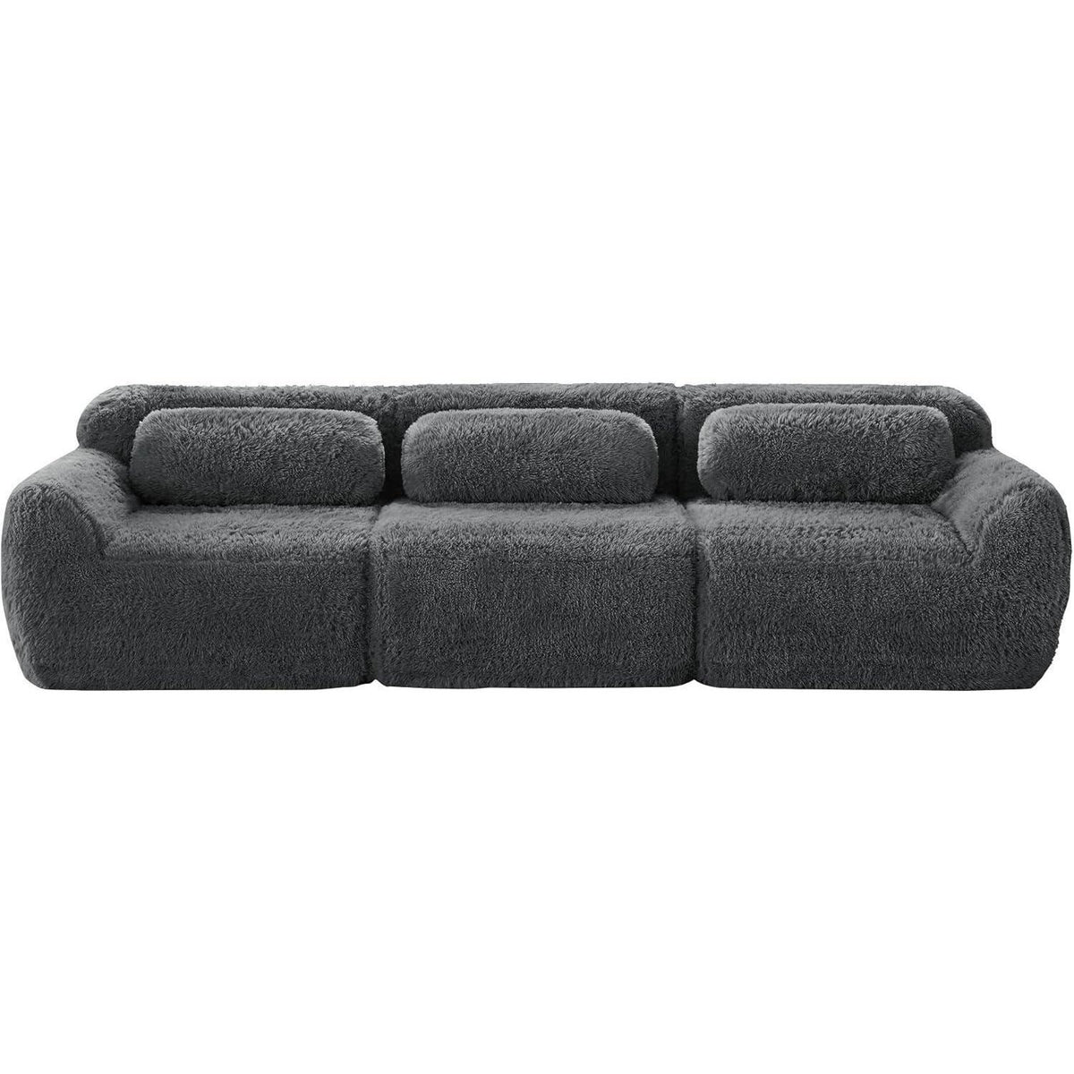 Graues 3-Sitzer Sofa Modular | Kein Aufbau, Plüschstoff & Komfort