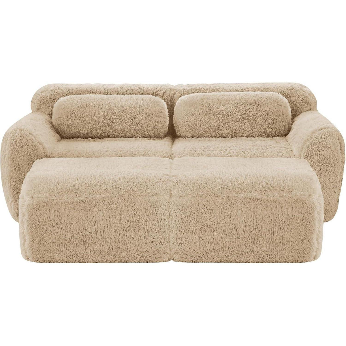 2-Sitzer Sofa mit Hockern & Kissen – Hellkhaki, Modular & Komfortabel