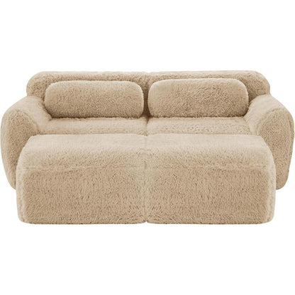 2-Sitzer Sofa mit Hockern & Kissen – Hellkhaki, Modular & Komfortabel