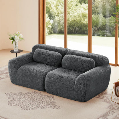 Graues 2-Sitzer Sofa | Modulares Design, Kein Aufbau, Plüschstoff