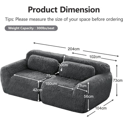 Graues 2-Sitzer Sofa | Modulares Design, Kein Aufbau, Plüschstoff