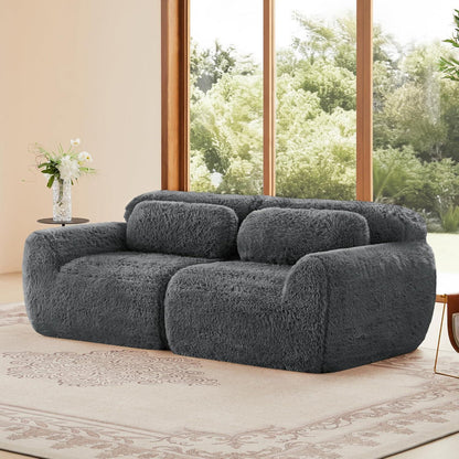 Graues 2-Sitzer Sofa | Modulares Design, Kein Aufbau, Plüschstoff