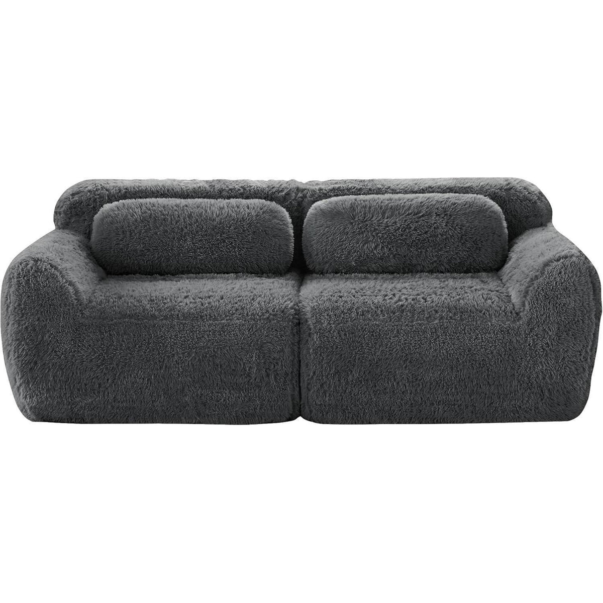 Graues 2-Sitzer Sofa | Modulares Design, Kein Aufbau, Plüschstoff