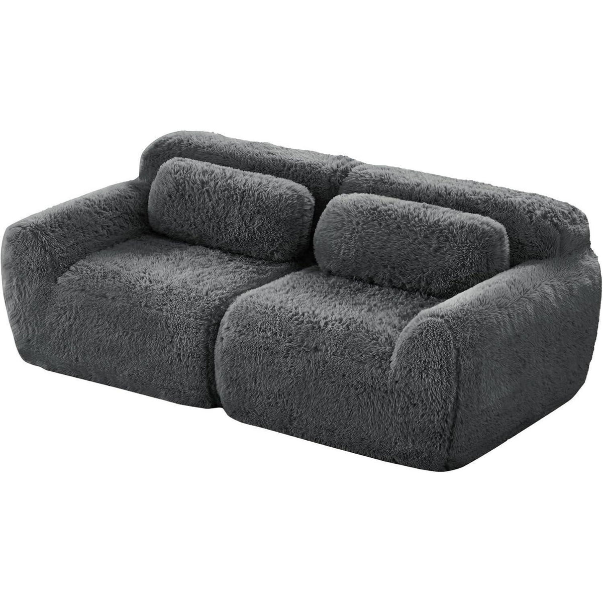 Graues 2-Sitzer Sofa | Modulares Design, Kein Aufbau, Plüschstoff