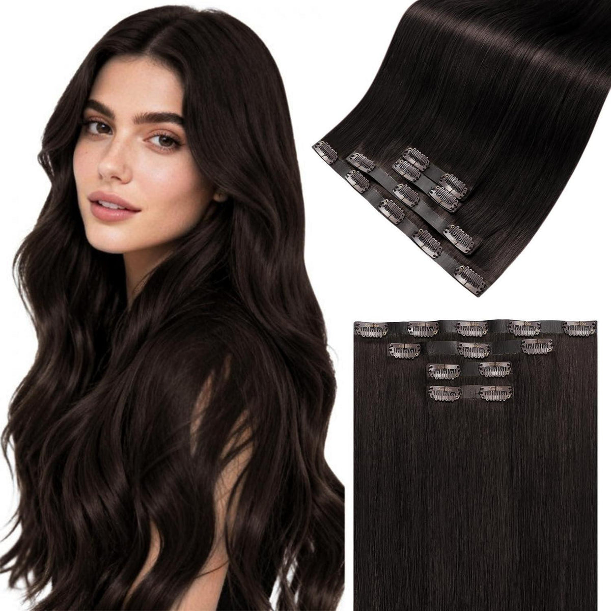Echthaar Clip-in Extensions Braun 45cm - 4er Set
