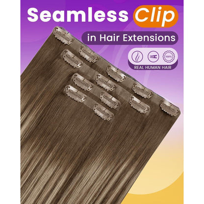 Clip-in Haarverlängerung Braun Balayage Echthaar 40cm
