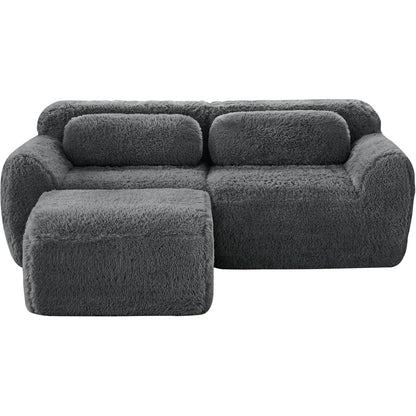 Modulares Sofa 2-Sitzer mit Hocker | Grau, L-Form, Ohne Montage