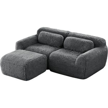 Modulares Sofa 2-Sitzer mit Hocker | Grau, L-Form, Ohne Montage