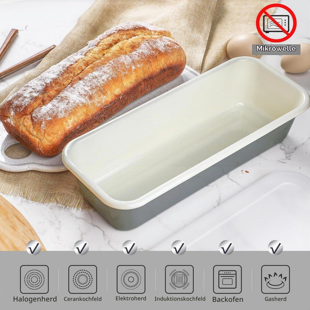 Emaille Brotbackform 30cm mit Deckel – Für Kuchen & Brot