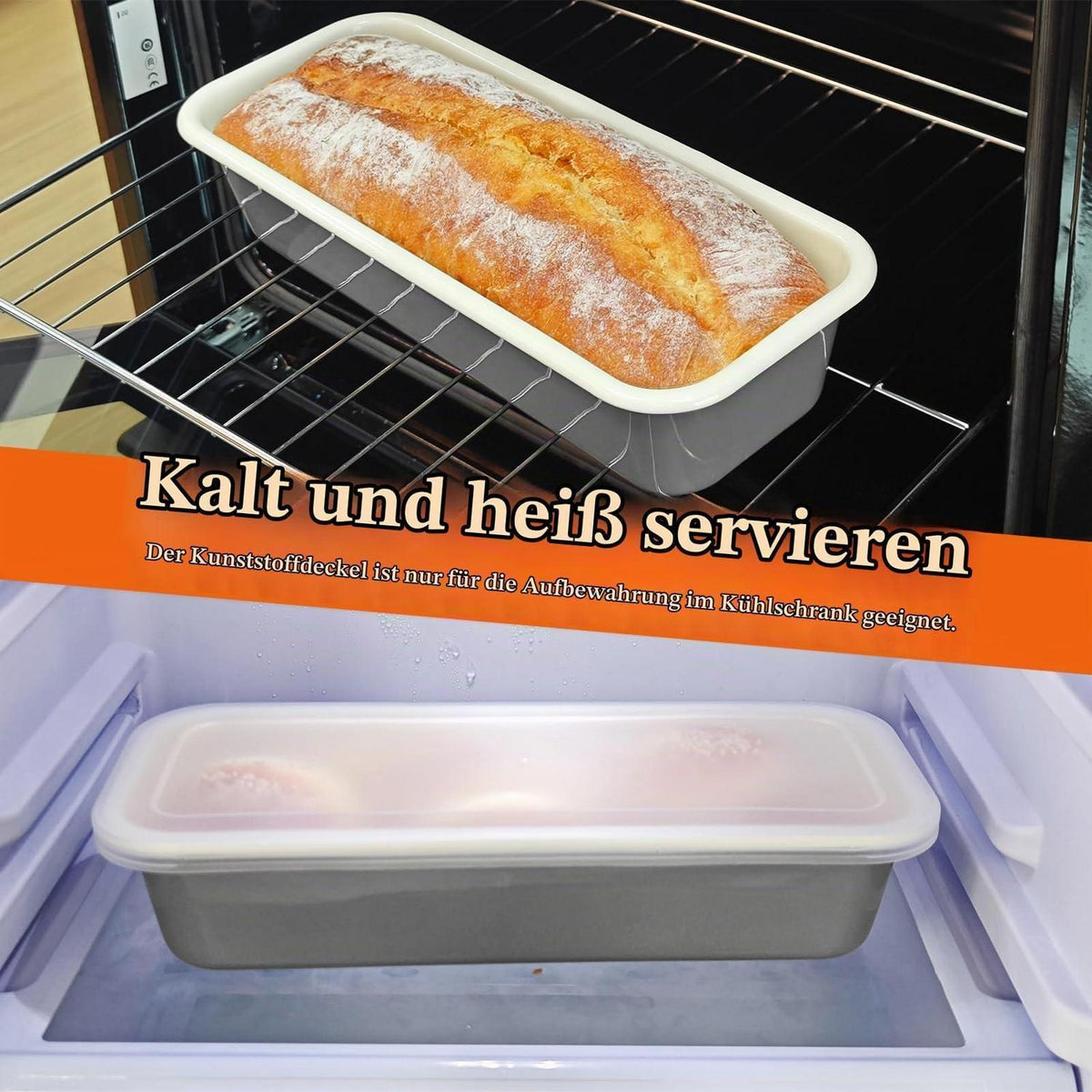 Emaille Brotbackform 30cm mit Deckel – Für Kuchen & Brot
