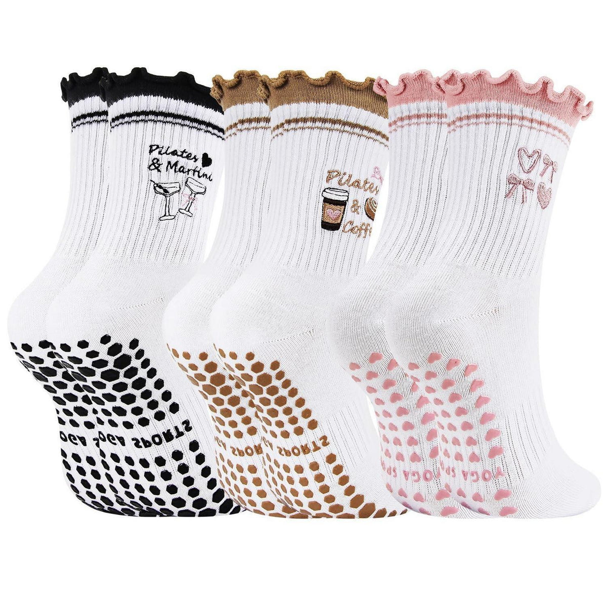 3 Paar Damen Pilates Socken mit Noppen für Yoga