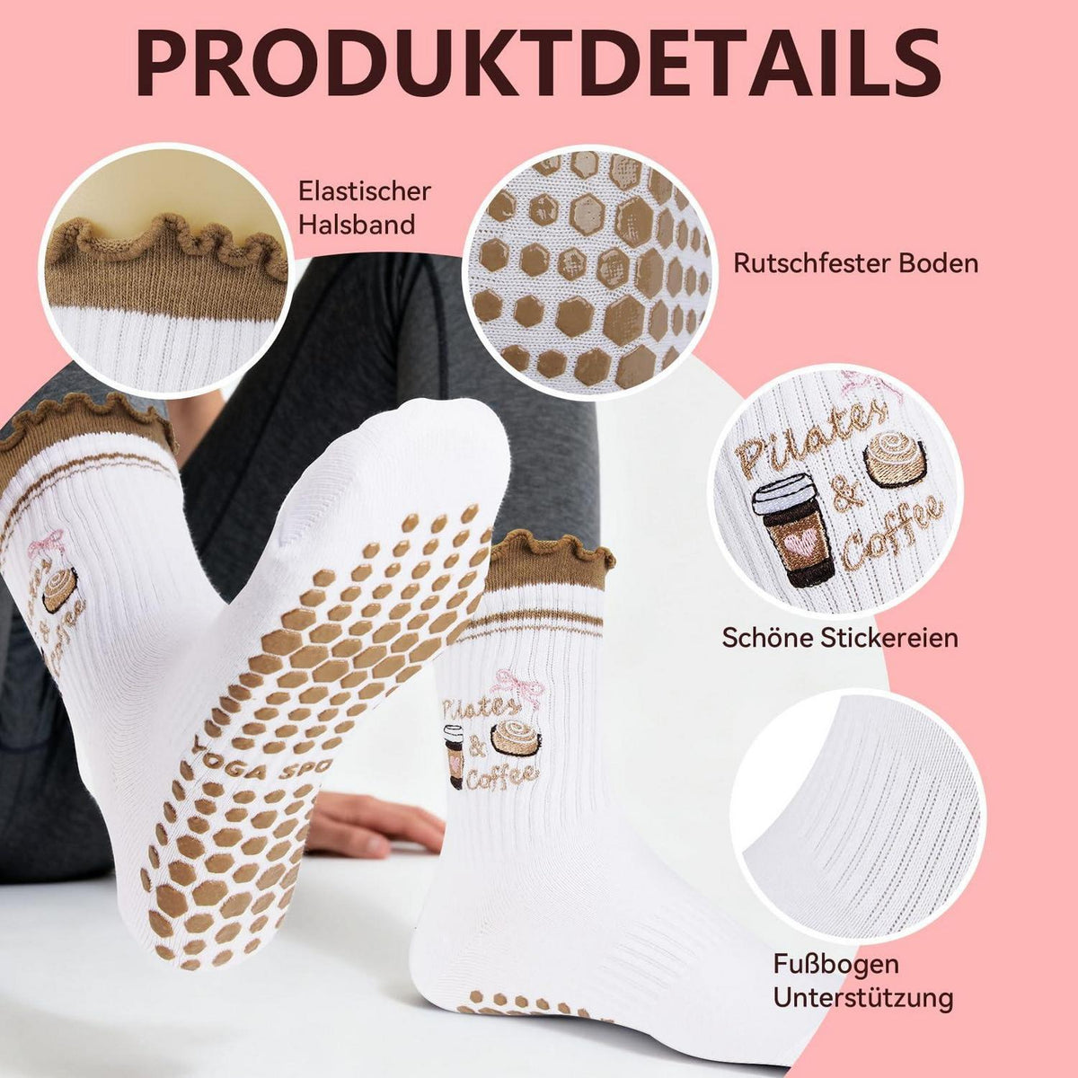 3 Paar Damen Pilates Socken mit Noppen für Yoga