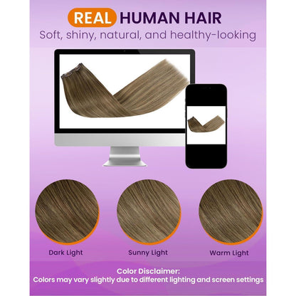 Echthaar Clip-Ins Braun 50cm – Volumenset #8/16/8