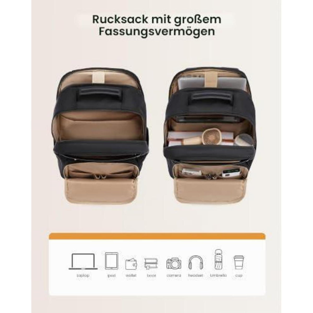 Laptop Rucksack Damen 17,3 Zoll Wasserdicht Travel Schulrucksack Schwarz