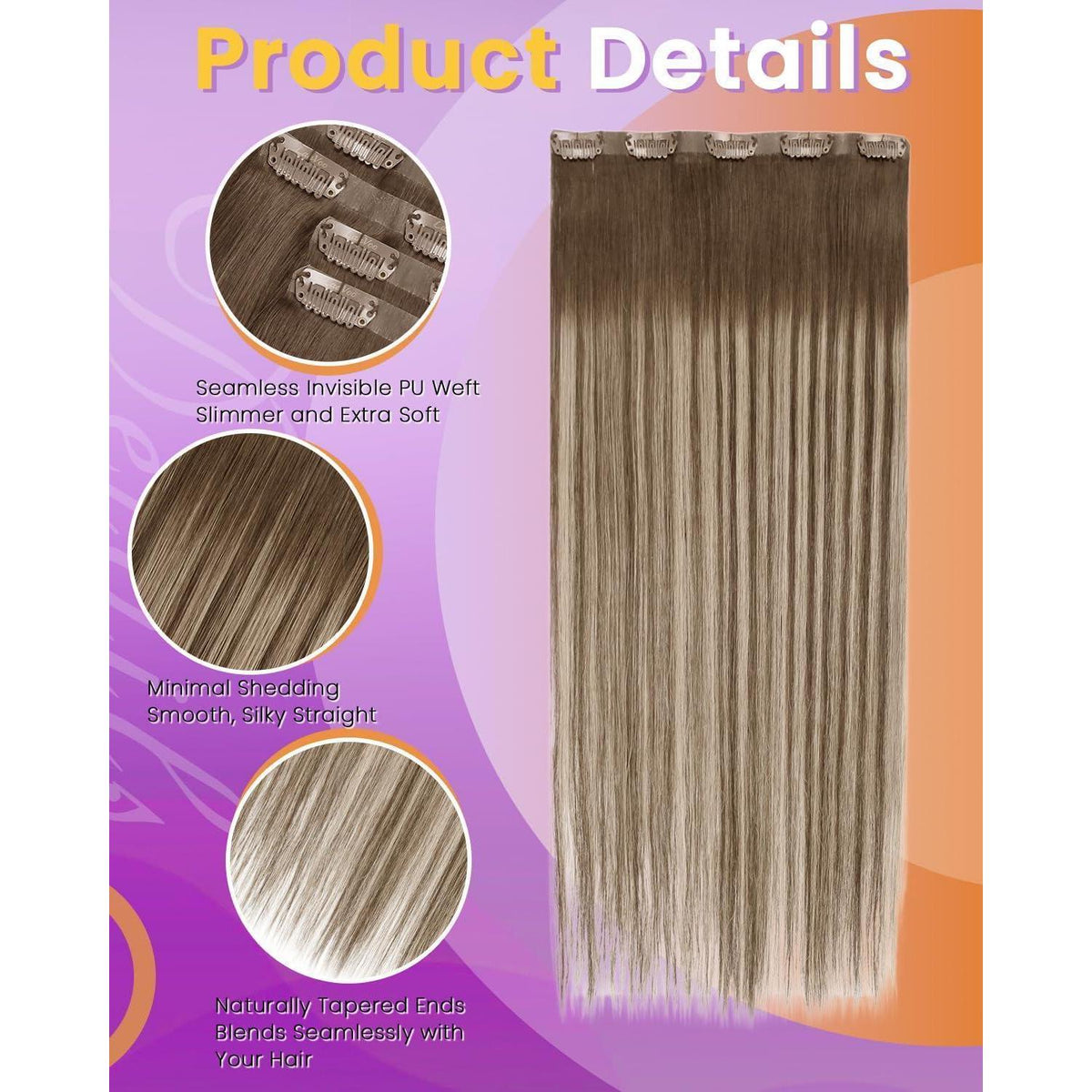 Echthaar Clip-Ins Braun Balayage 55cm – Voller Kopf