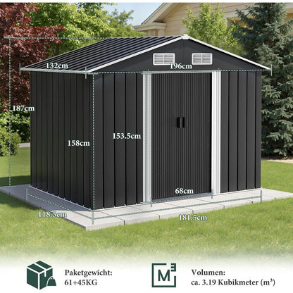 Metall Gerätehaus 196x132x187cm mit Schiebetür
