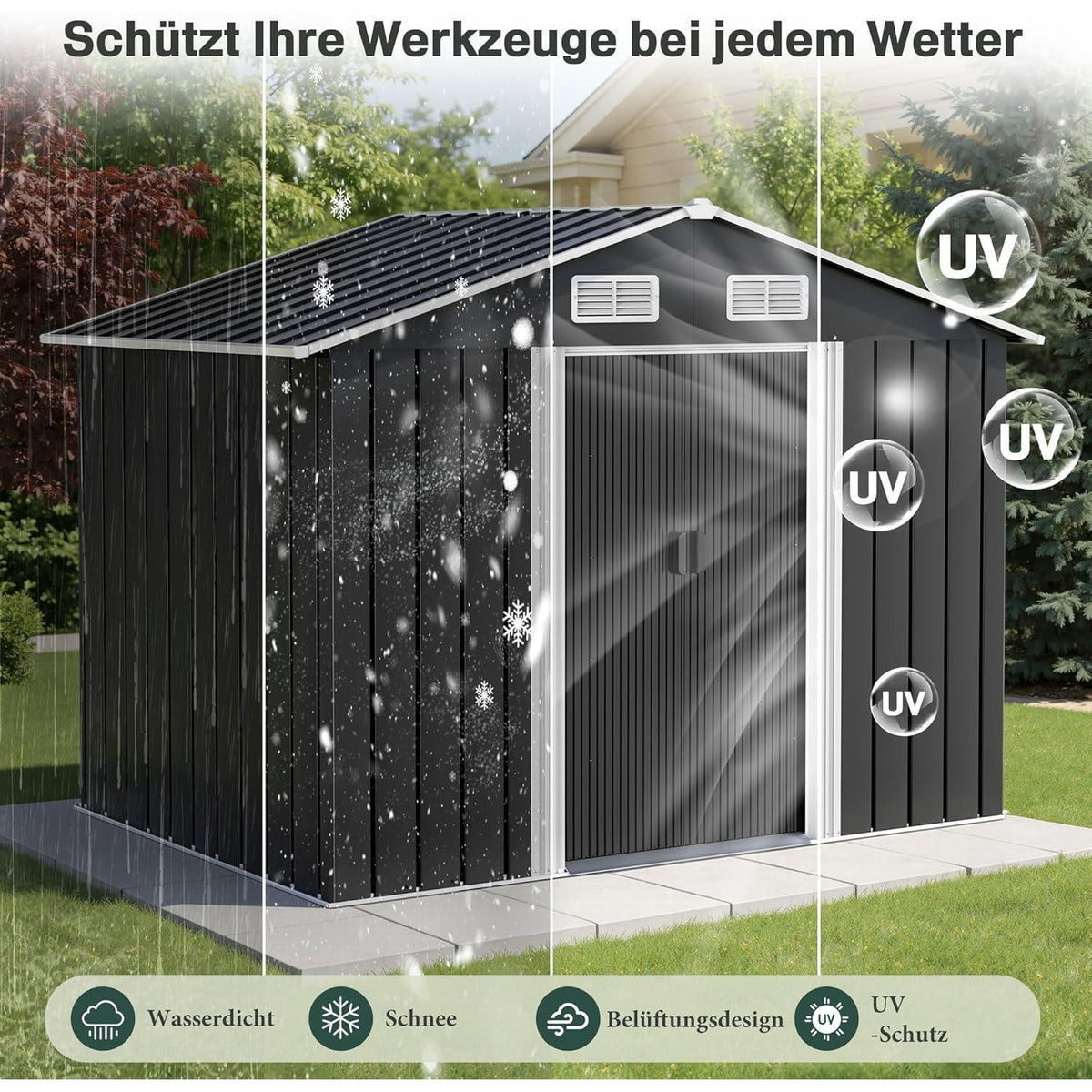 Metall Gerätehaus 196x132x187cm mit Schiebetür