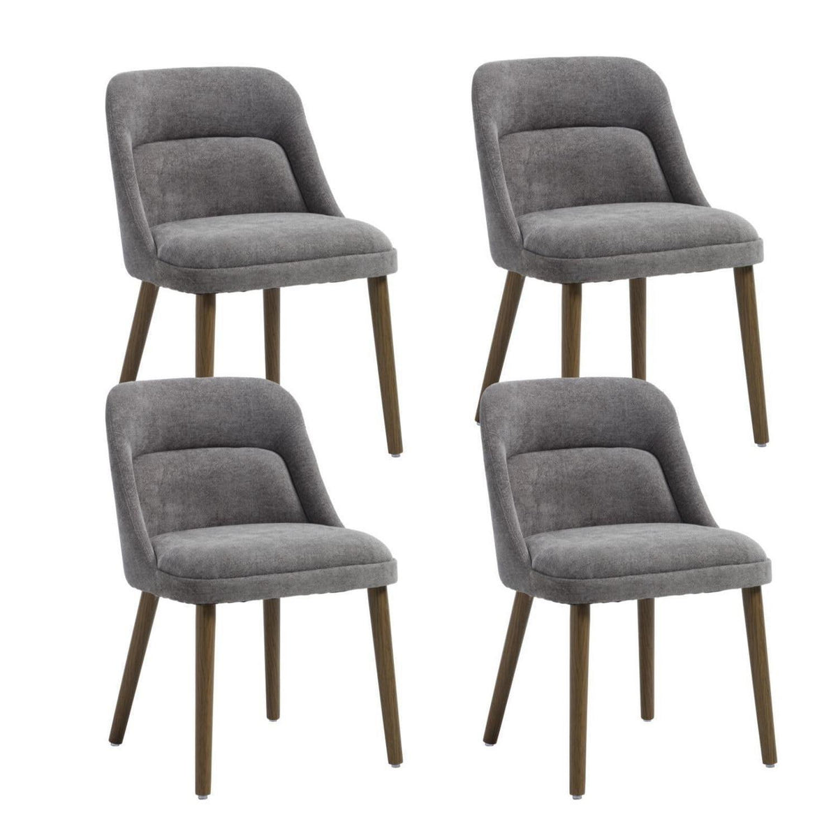 Retro Esszimmerstühle Grau, 4er Set mit Chenille-Bezug