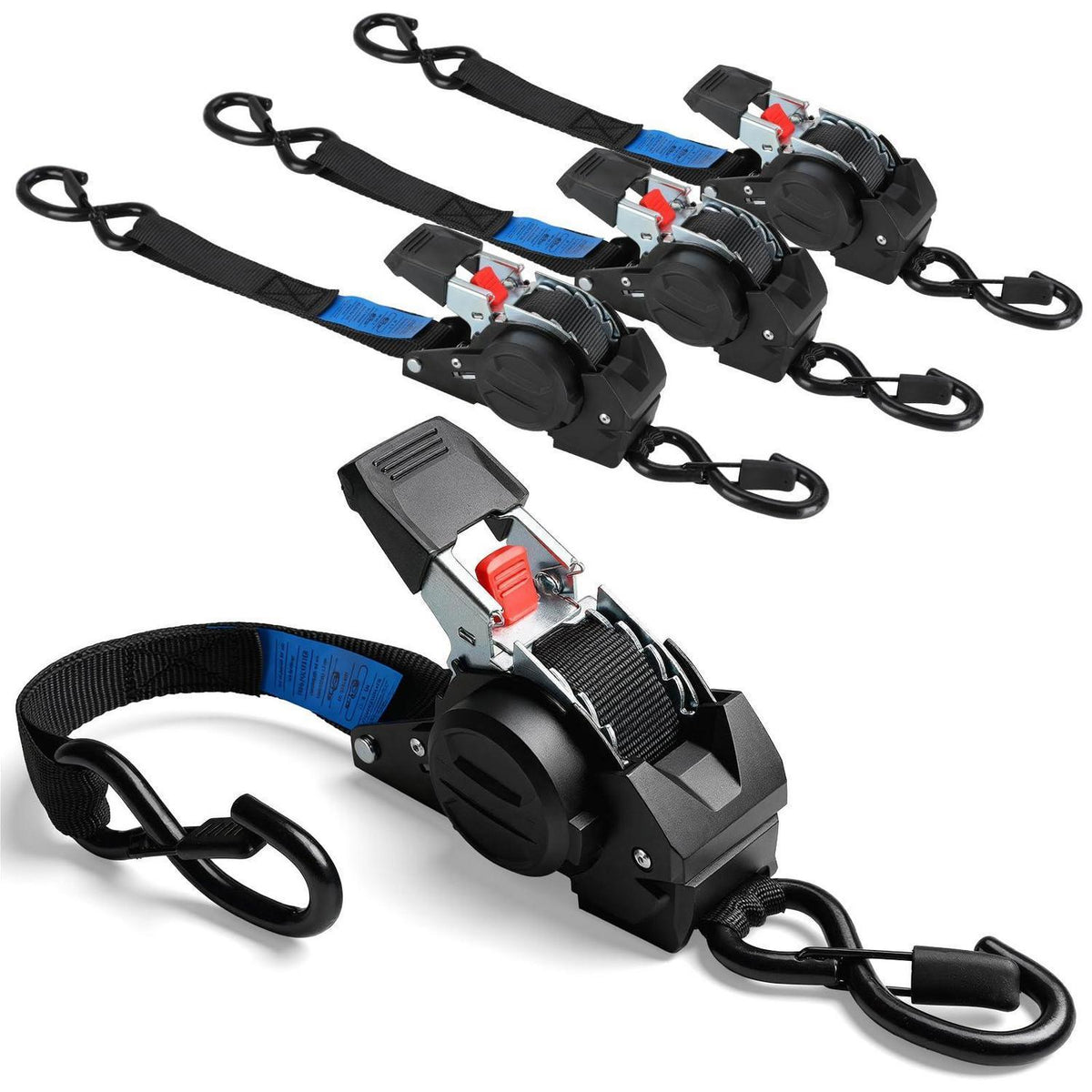 Selbstaufrollende Spanngurte 3m – 4er Set für Anhänger & Motorrad