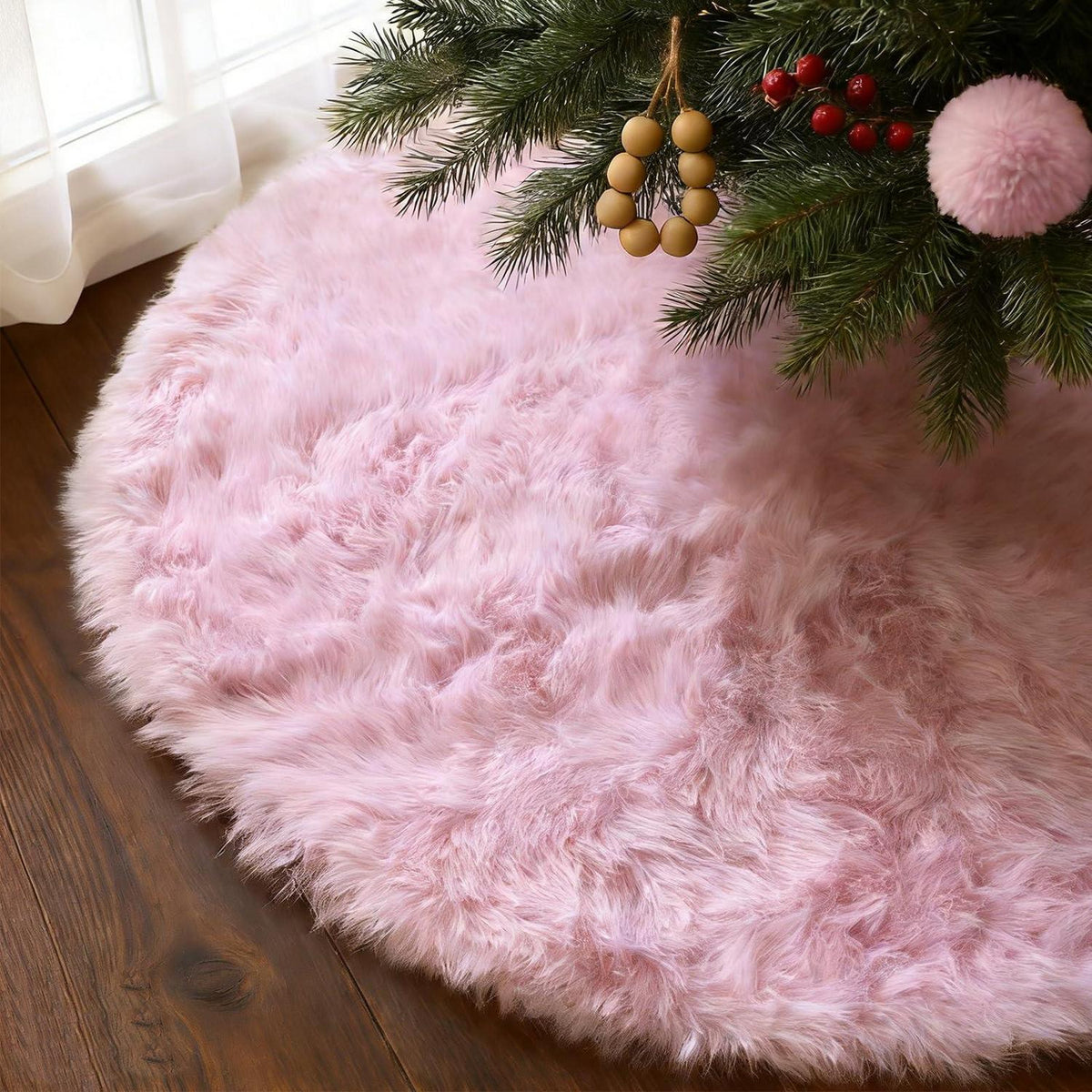 Rosa Plüsch Baumdecke 122cm Flauschige Kunstfell Christbaumdecke