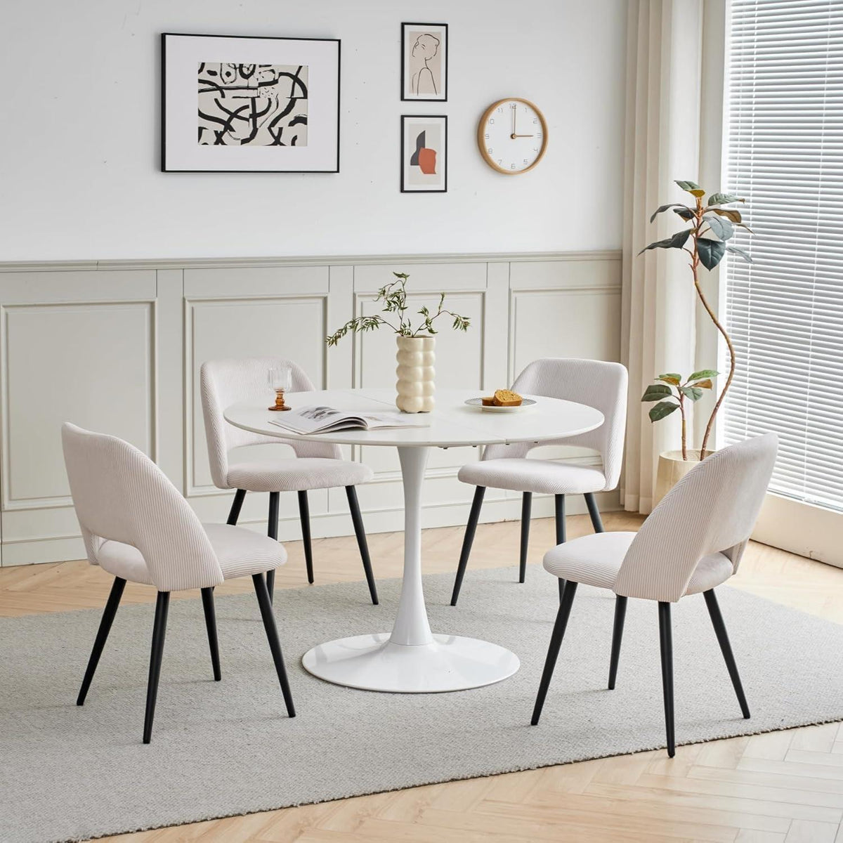 2er-Set Esszimmerstühle mit Cordbezug, Beige