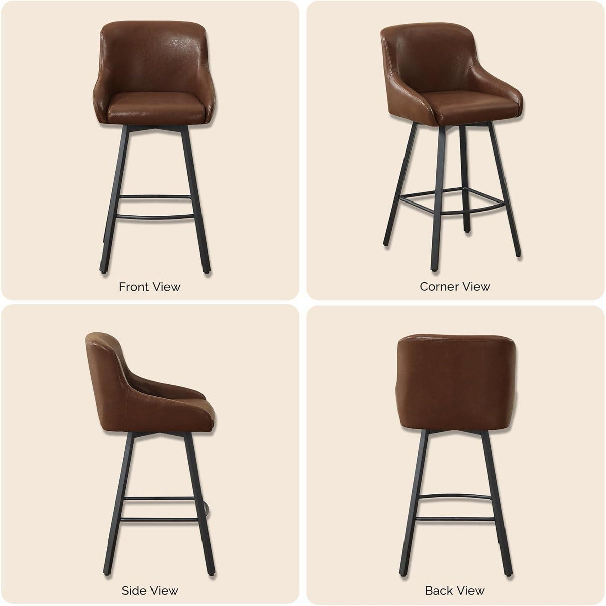 360° Drehstuhl Barhocker Set Braun – 3er Pack mit Fußstütze