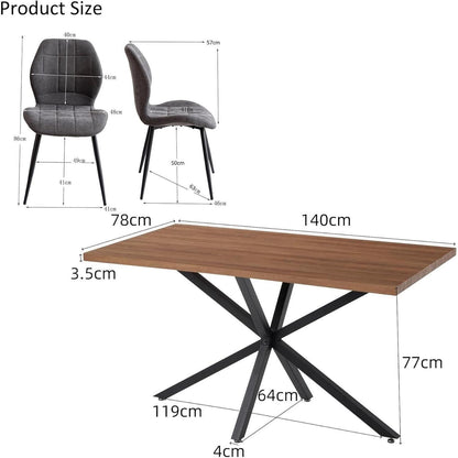 Essgruppe Holz-Metall 140x78cm mit 4 Grau Stühlen
