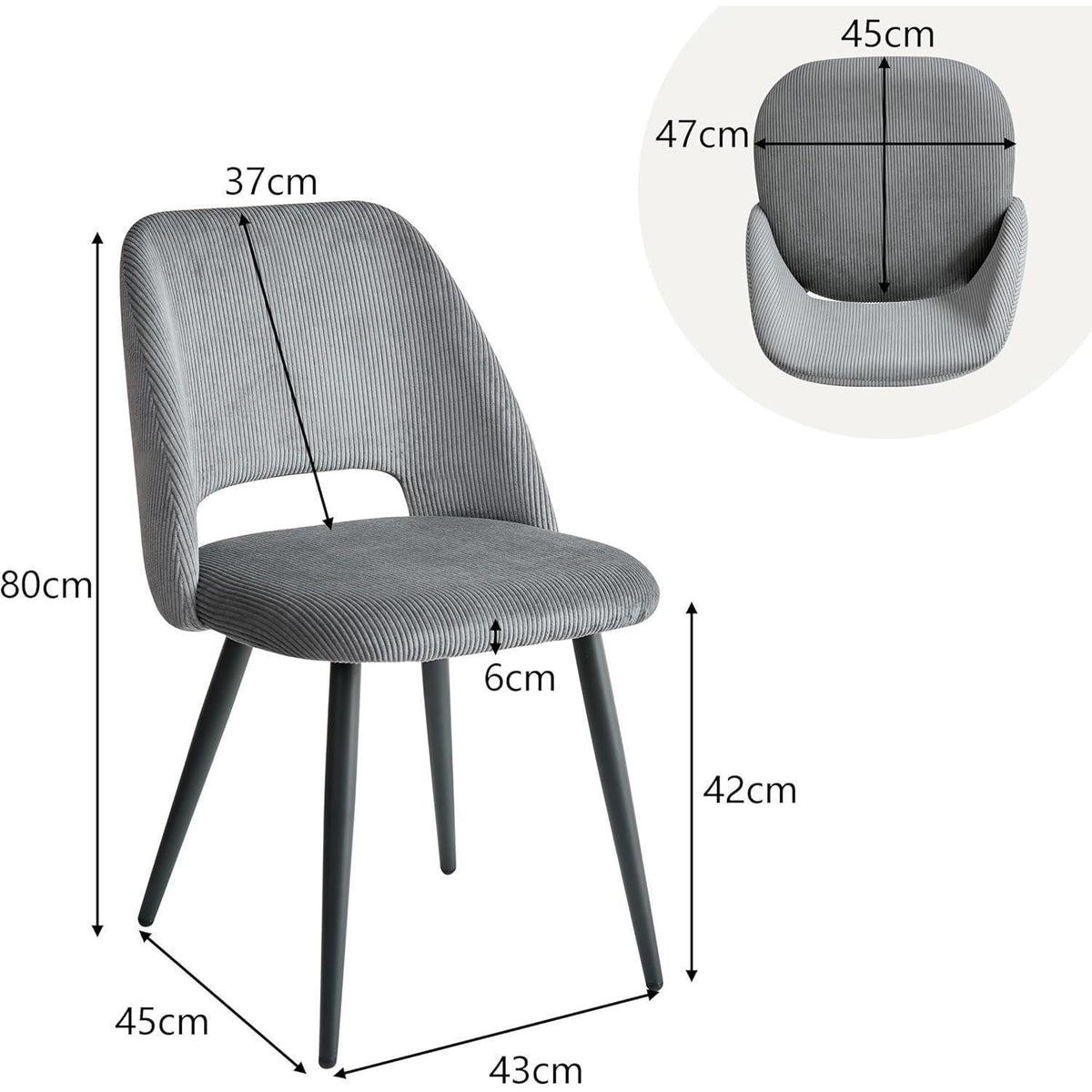 6 Esszimmerstühle Grau mit Cordbezug & Metallbeinen