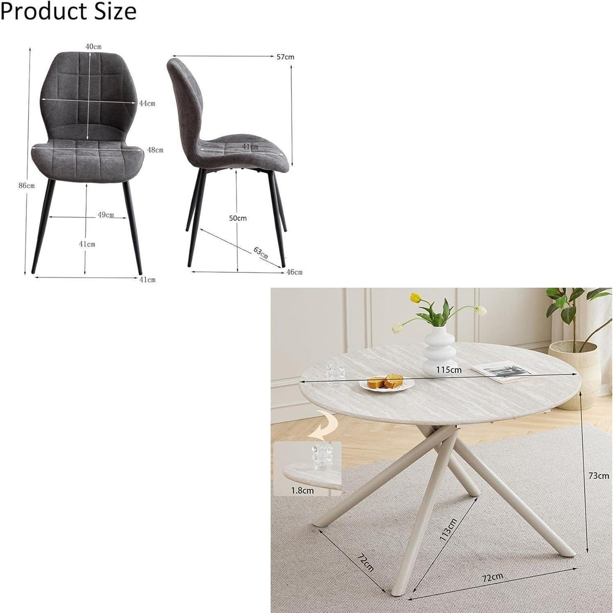 Runde Essgruppe Holz 115cm mit 4 gepolsterten Stühlen