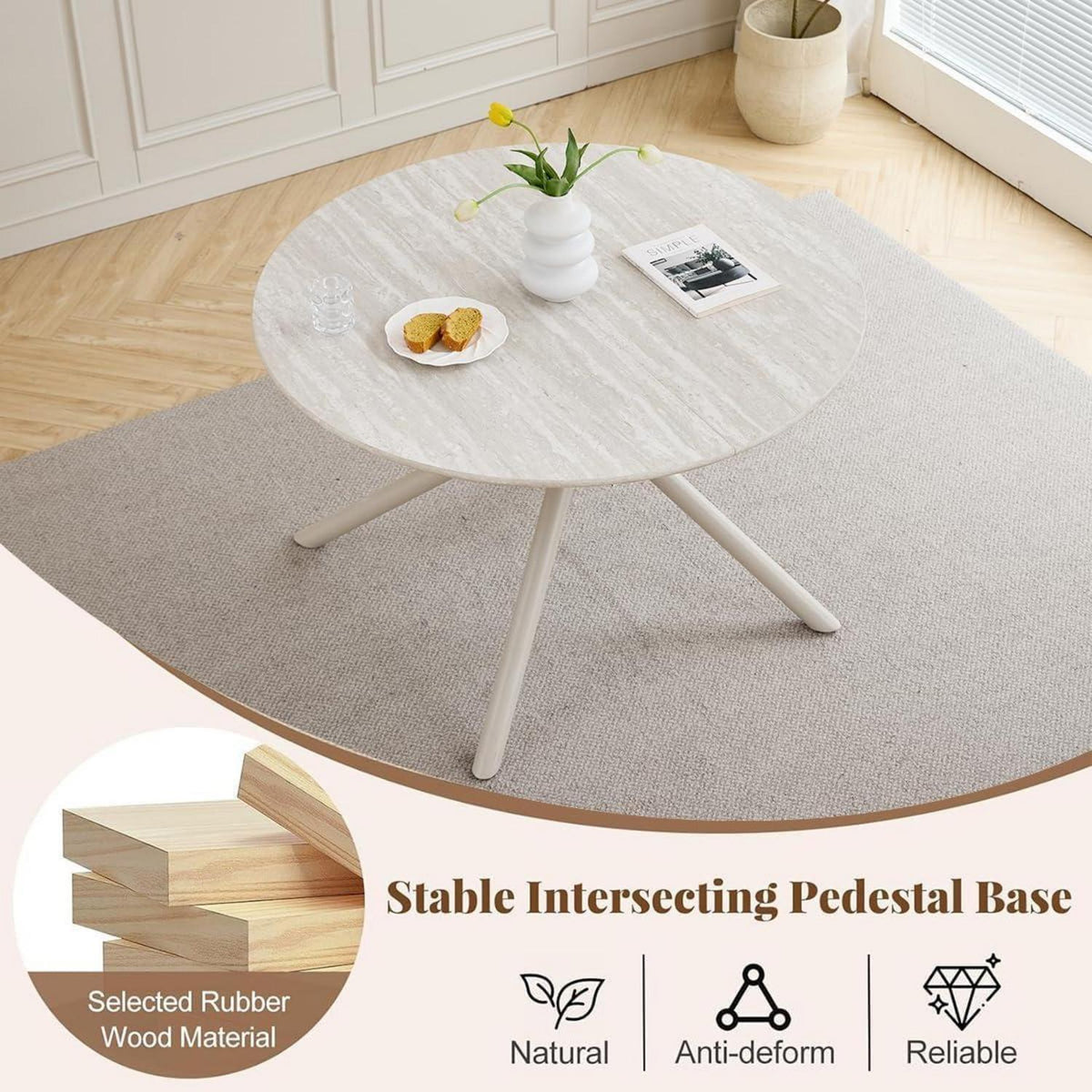 Runde Essgruppe Holz 115cm mit 4 gepolsterten Stühlen