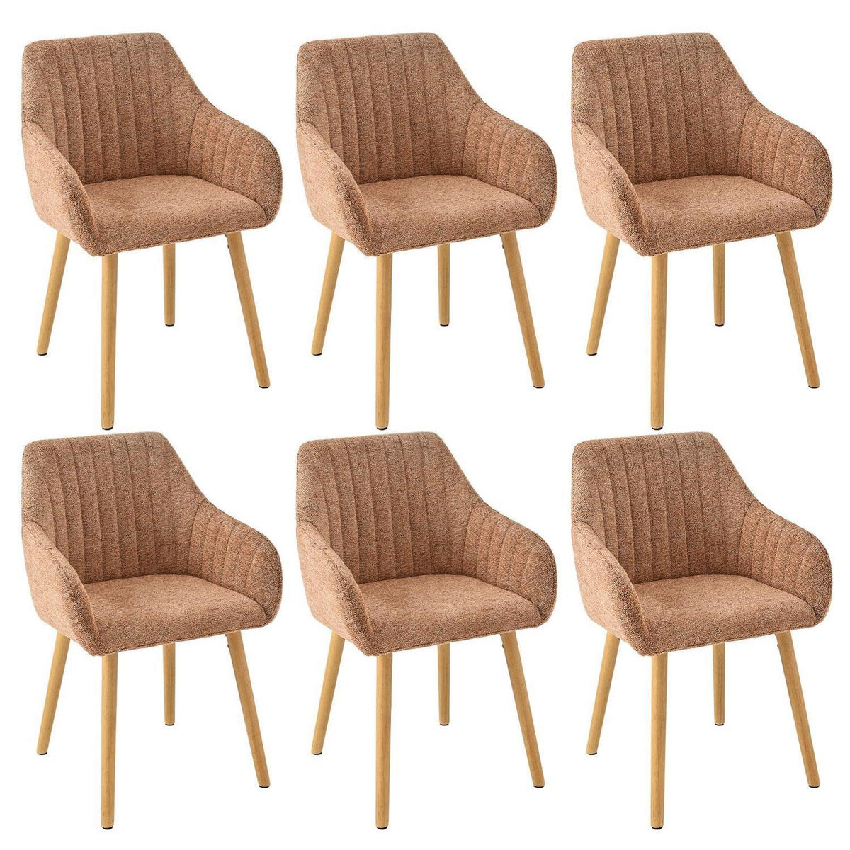 Esszimmerstühle Set 6 beige Holzbeine mit Armlehne & Samt