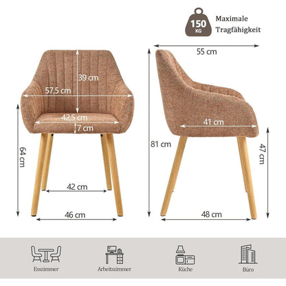 Esszimmerstühle Set 6 beige Holzbeine mit Armlehne & Samt