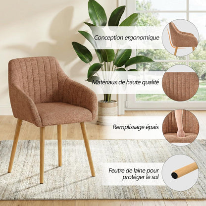 Esszimmerstühle Set 6 beige Holzbeine mit Armlehne & Samt