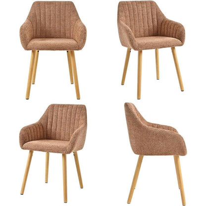 Esszimmerstühle Set 6 beige Holzbeine mit Armlehne & Samt