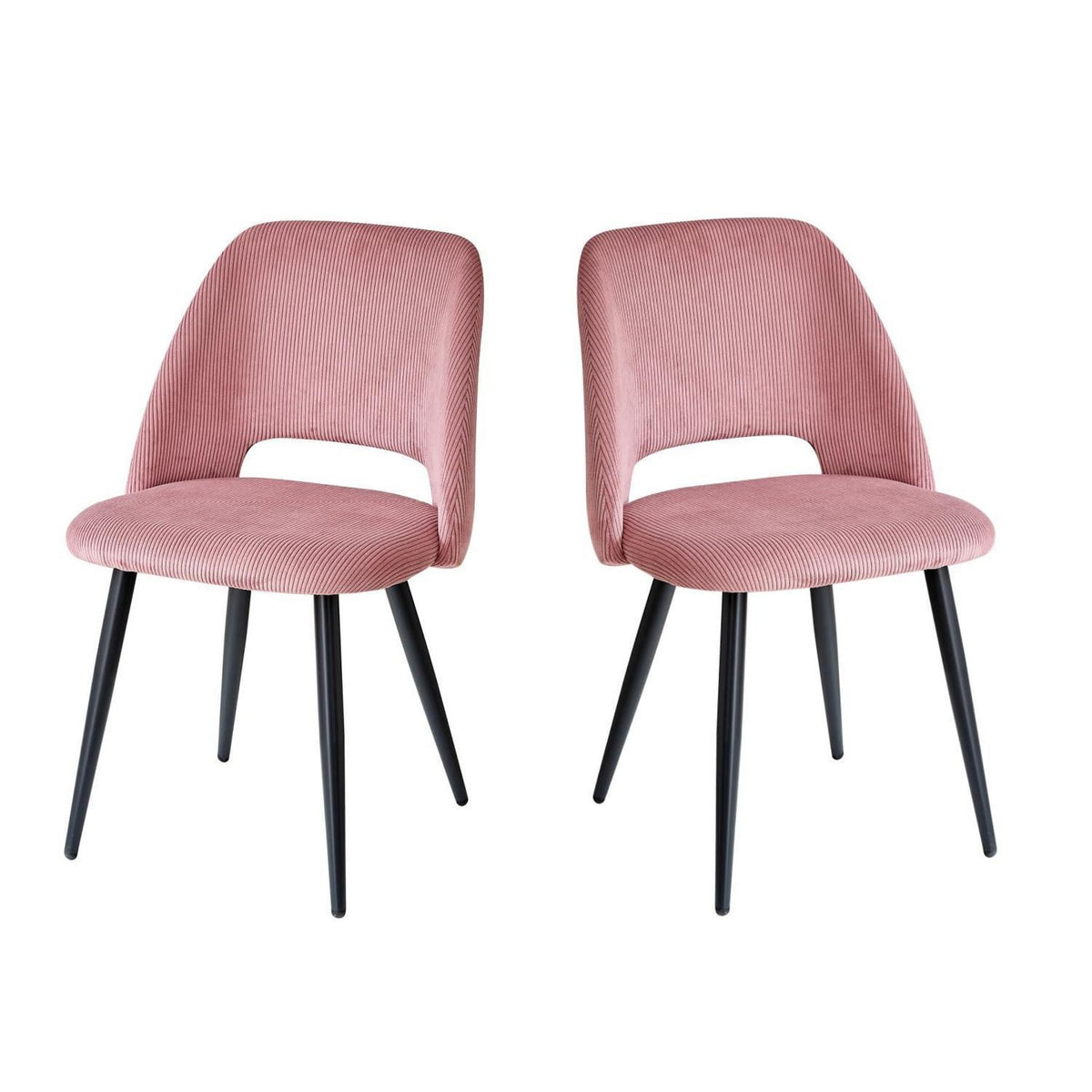 2er-Set Esszimmerstühle mit Cordbezug, Rosa