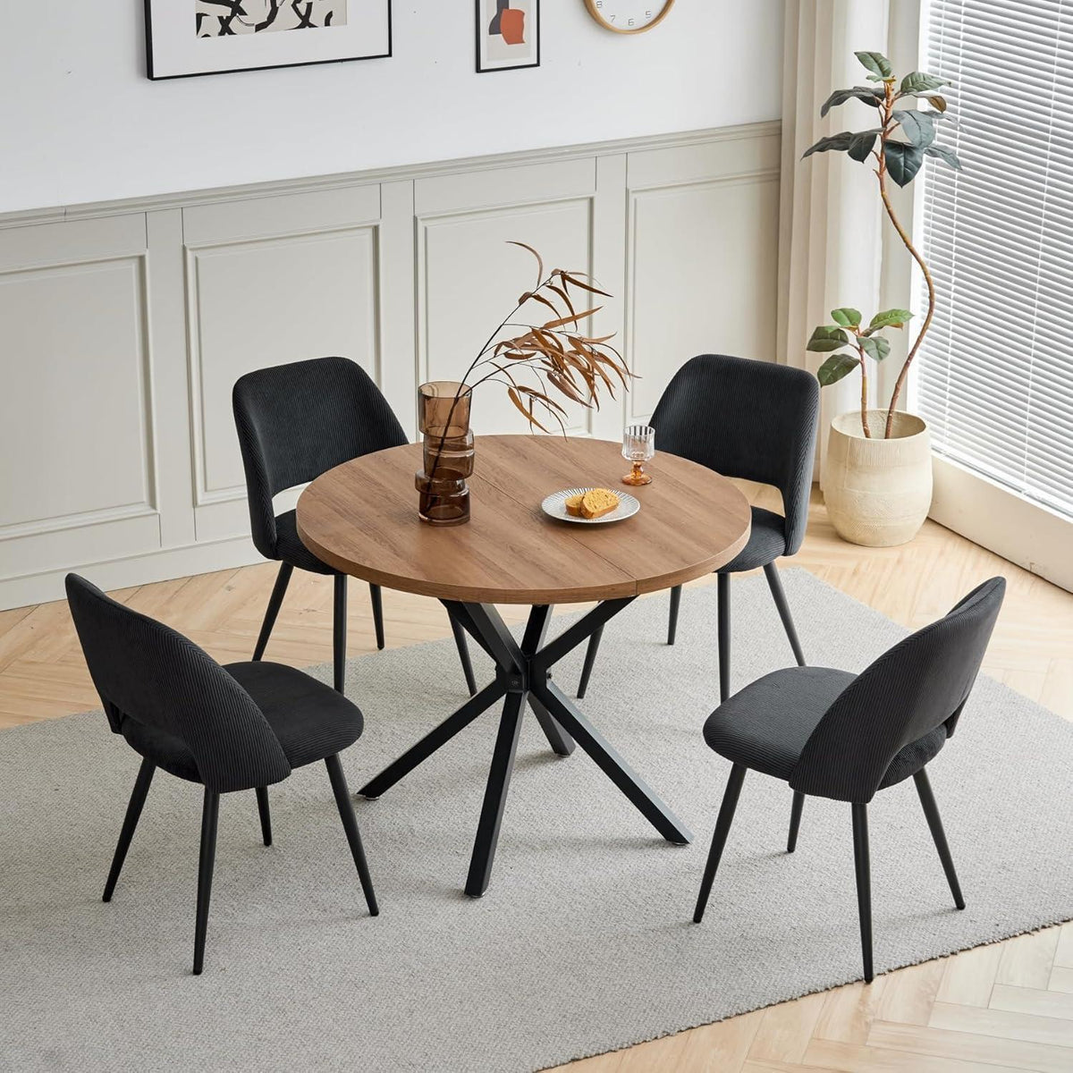 6 Esszimmerstühle mit Cordbezug, Schwarz