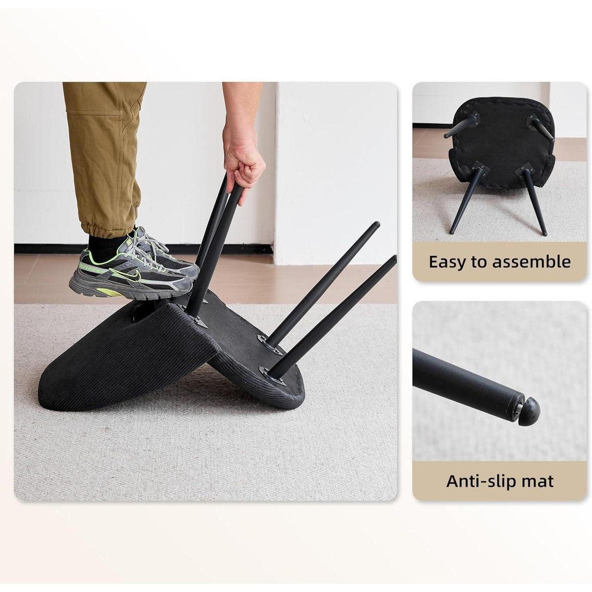 6 Esszimmerstühle mit Cordbezug, Schwarz